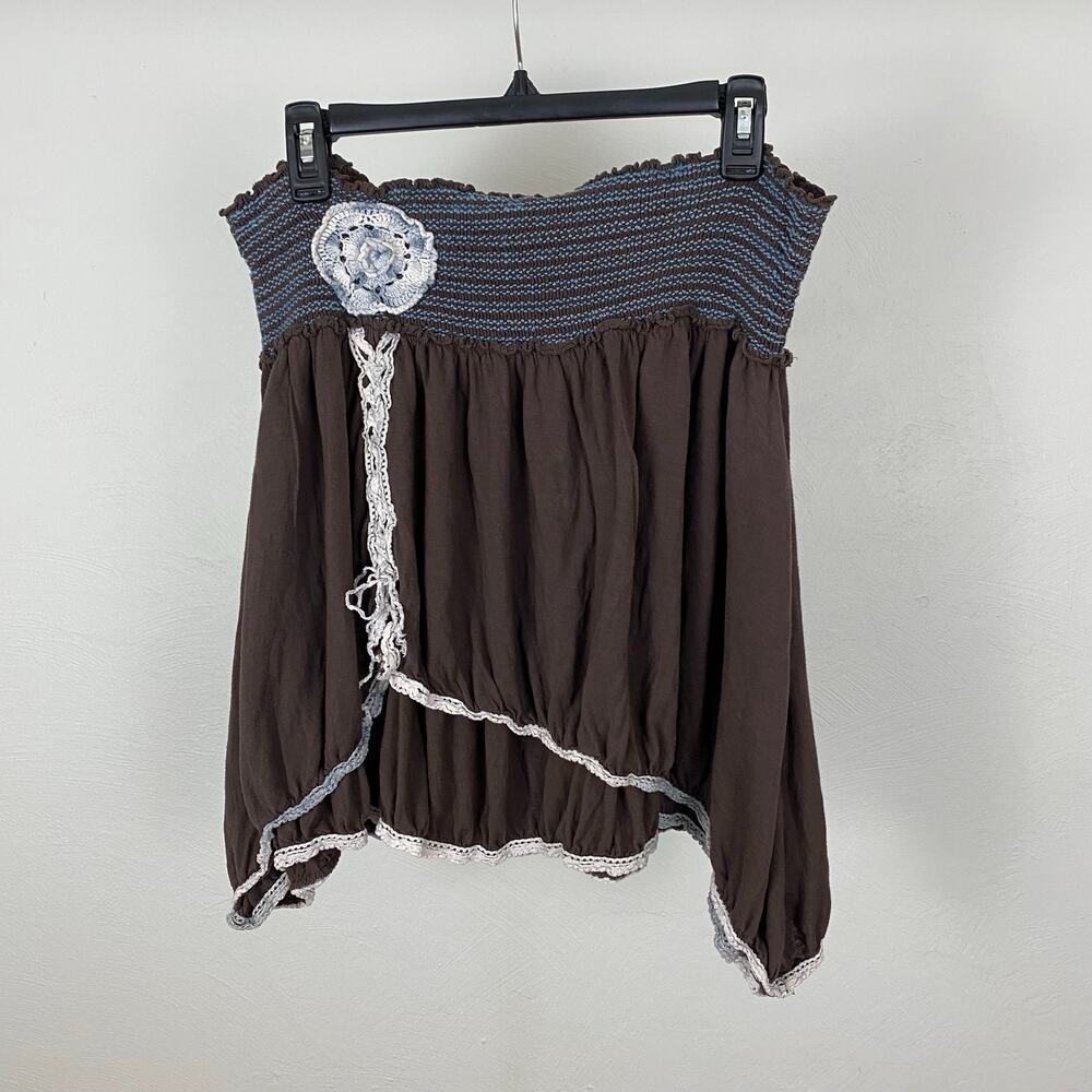 Free People Crinkle Smock Skirt With Flower - Chocolate - Small